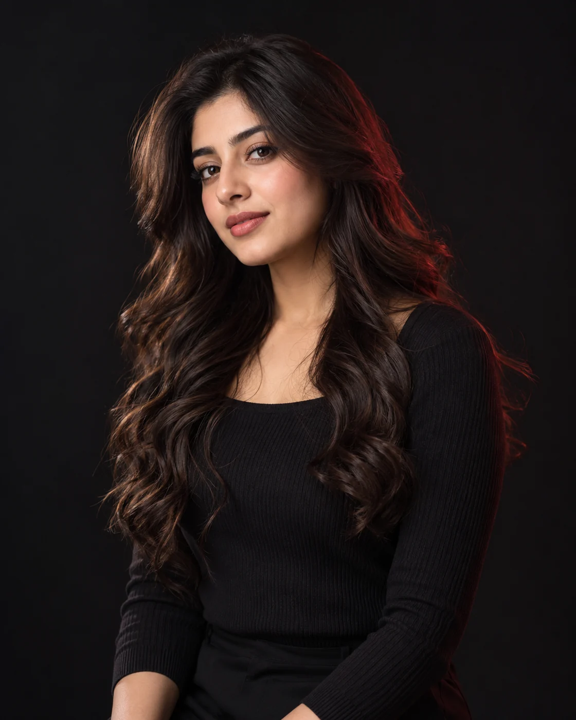 Dark naturally wavy hair with soft movement and a gently shaped outline